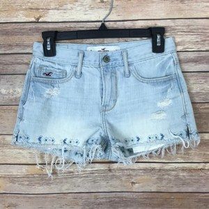 Hollister 0 Embroidered Jean Cut Off Shorts B38